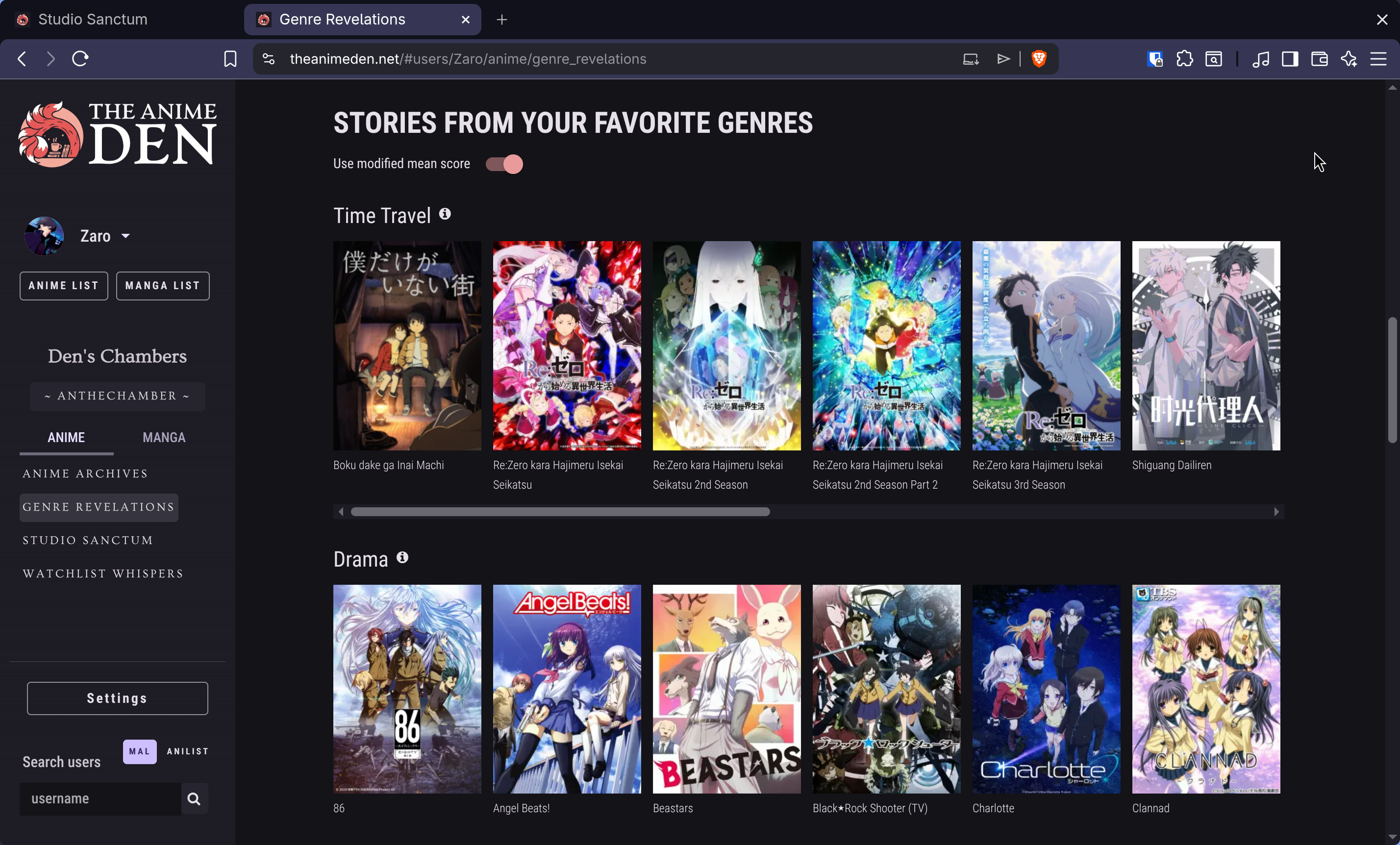 Genre Revelations and Studio Sanctum Interface